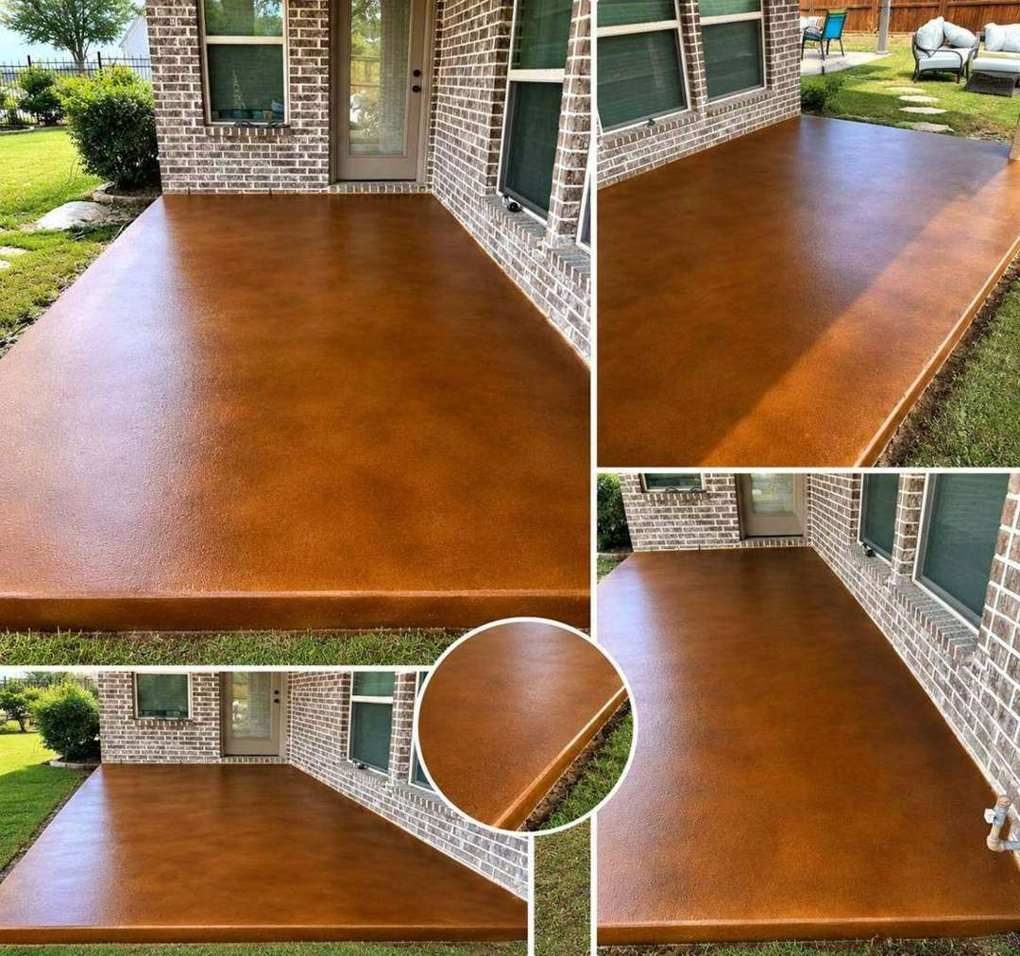 Warm brown stained concrete patio