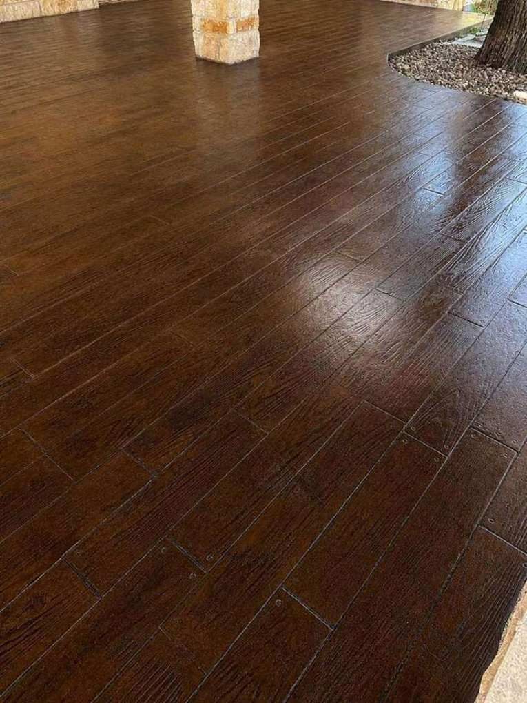 Restored wood-look coated floor in rich brown